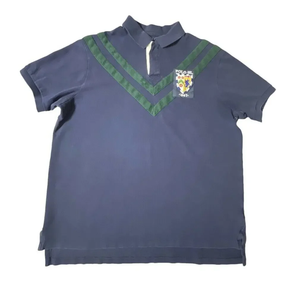 Ralph Lauren Custom Fit Lion Crest Polo Shirt Lion Crest Sewn Navy Blue XXL Men